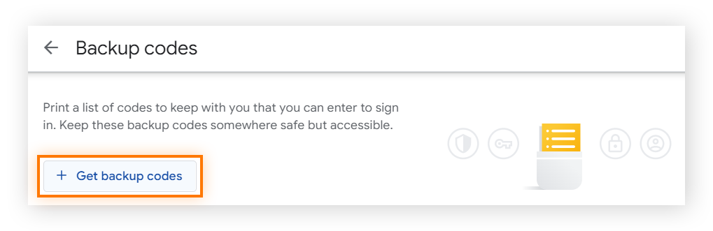 Google 帐户双步骤验证部分的备份码屏幕
