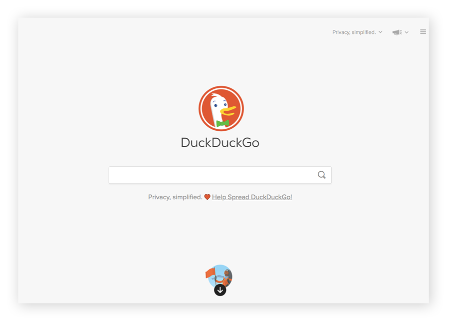 DuckDuckGo暗网搜索引擎首页。